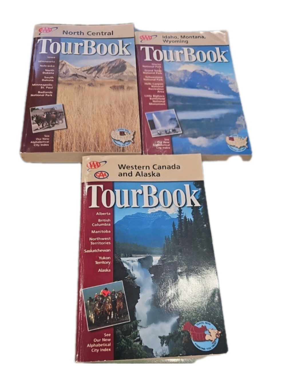 Lot Of 3 AAA Tour Book MT, ID, &Wyo. USA North Central, Eastern Canada & AK.